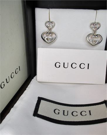 Authentic GUCCI Sterling Silver Double G Earrings ~ Love Britt Collection ~ Box