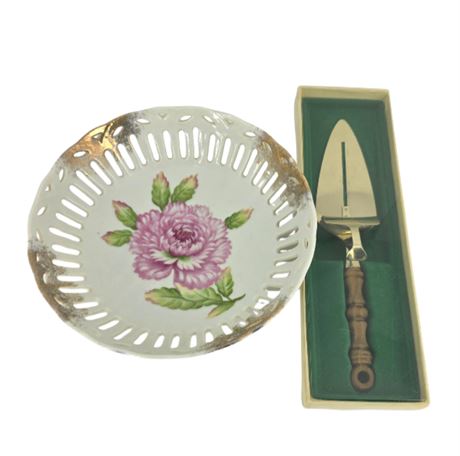 VTG Porcelain Fruit Basket, & VTG Cheese Slicer