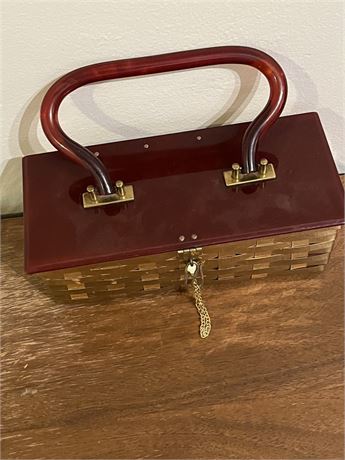 1950s gold wovenmetal Bakelite top box purse