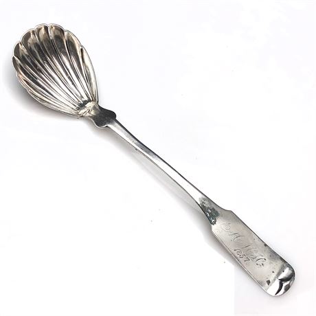 Antique 1857 19th Century G Loomis Clam Shell Serving Spoon
