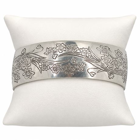 Pewter Narcissus Engraved Cuff Bracelet by Kirk Pewter, 900-12