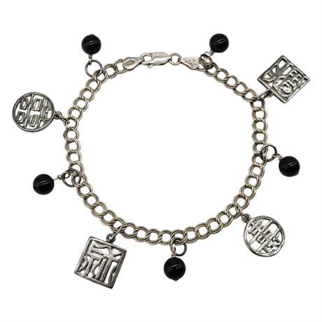 Vintage Asian Themed Sterling Silver Charms Bracelet