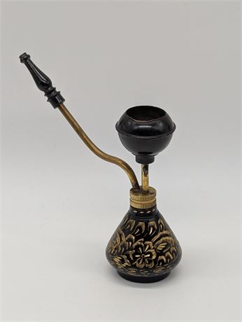 Vintage Brass Etched Handcrafted Hookah Pipe Flowers Ornate Black Brass