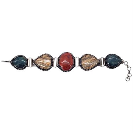 Vtg Multi-Gemstone Silver Tone Bracelet