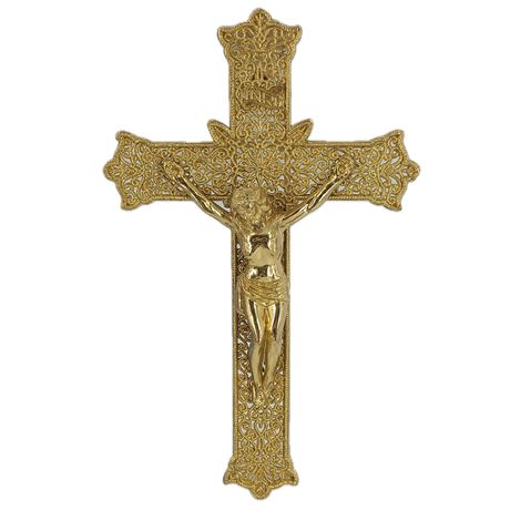 Vintage Gallo Co. NYC Gold-Tone Crucifix – INRI – Ornate Filigree Design