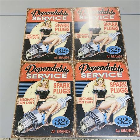 4 Dependable Service 12.5x16” Metal Retro Signs