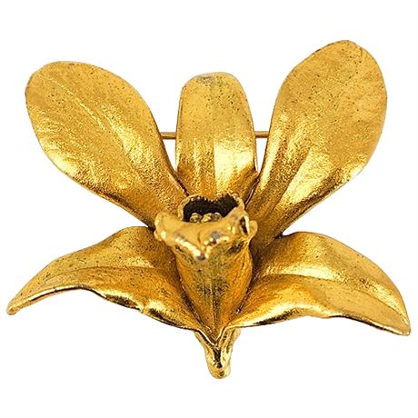 Signed Vintage RISIS Dimensional Orchid Brooch