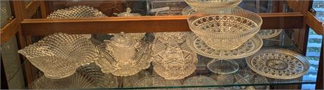 Lot Cut Glass Plate Stand, Bowl, plate, etc. (entire shelf)