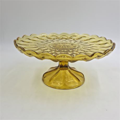 Vintage EAPG yellow glass cake stand