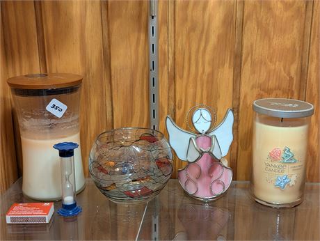 Lot Candles + Stained Glass Angel Candle Holder