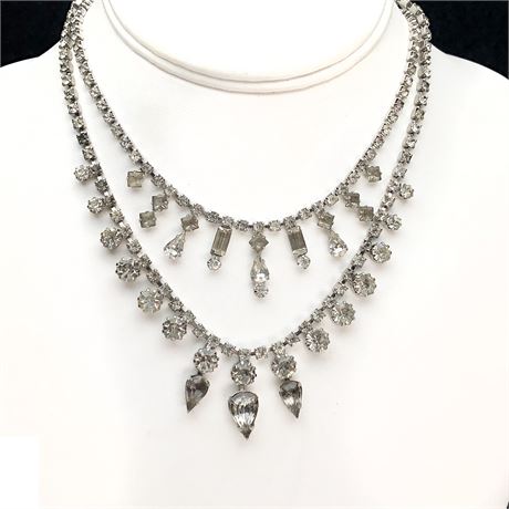 (2) Vintage Rhinestone Princess Fringe Necklaces