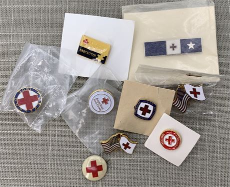 9 pc NOS & Vintage American Red Cross Hat/Lapel Pins