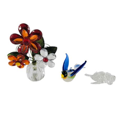 Glass Flowers, Bird, and Sea Turtle Lot
