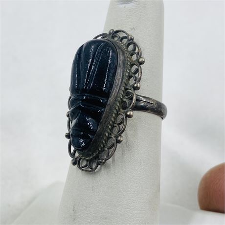 Vtg 5g Mayan Face Sterling Ring Size 6