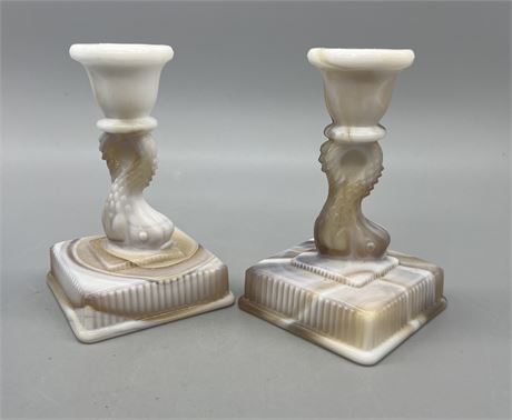 Pair Imperial Glass Dolphin Candle Holders