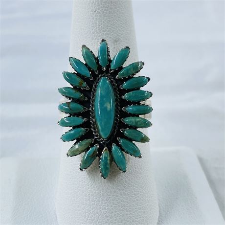 Wonderful 10g Needlepoint Turquoise Sterling Ring Size 8.5