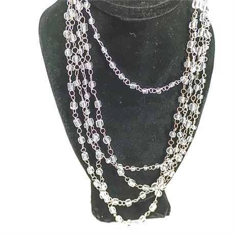 Set of 2 Long Multi-Strand Clear Glass Bead Necklaces – Layered Boho Statement