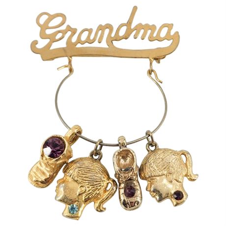 Vintage Grandma Birthday Charms Brooch