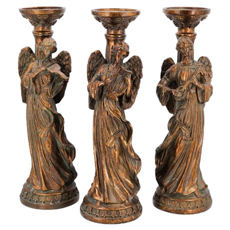 Set of Three Figural Angel Pillar Candle Holders