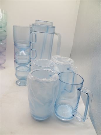 NEW VINTAGE TUPPERWARE WATERCOLOR BLUE ACRYLIC PRELUDIO PITCHER W/STIR &