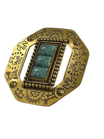 Octagon etched brass Vintage brooch