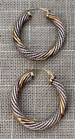 5.4 Gram 14k & Sterling Swirled Pierced Hoop Earrings