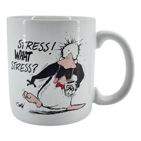Vintage 90s Opus the Penguin "What Stress?" Coffee Mug