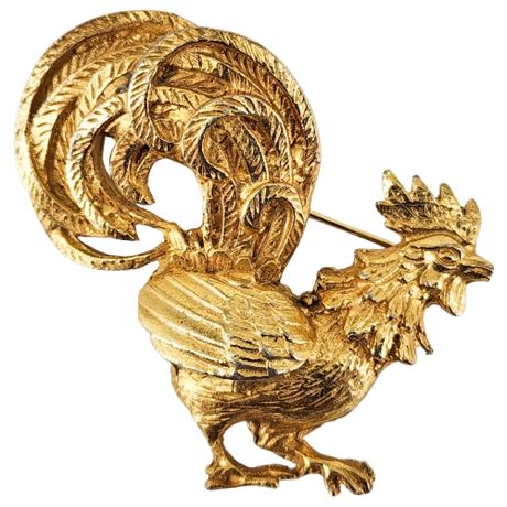 Vintage Gold Tone Rooster Brooch