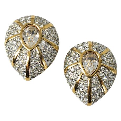 Vintage SWAROVSKI Gold Tone Crystal Clip Earrings