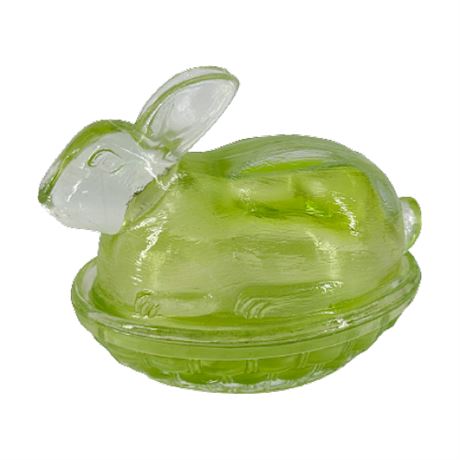 Flashed Pale Green Glass Rabbit Covered Candy Dish