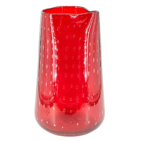 Vintage Ruby Red Controlled Bubble Art Glass Vase