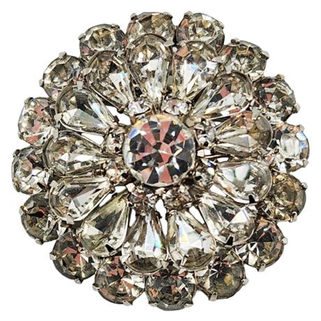 Vintage Prong Set Clear Rhinestone Domed Brooch