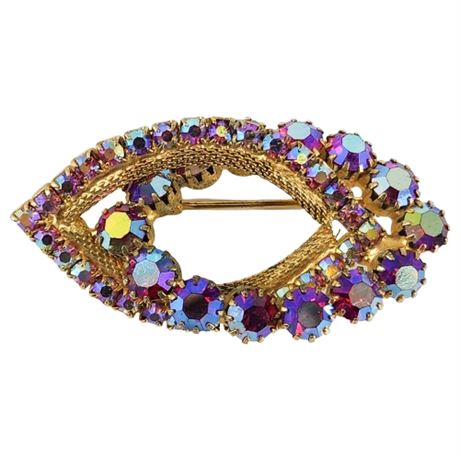 Vintage Aurora Borealis Rhinestone Links Brooch