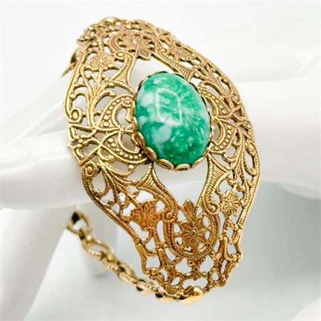 Vintage Gold-Tone & Faux Jade Chain Bracelet