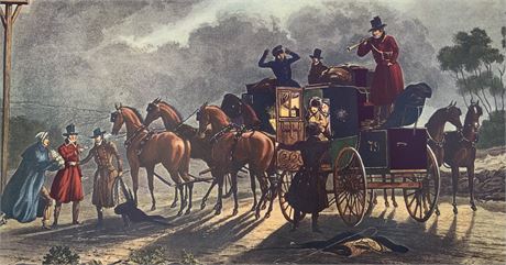 1835 Stagecoach Repose in the Mail Engraving 1966 Reprint Litho