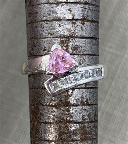 Sterling Silver Trillion Cut Pink Topaz Ring