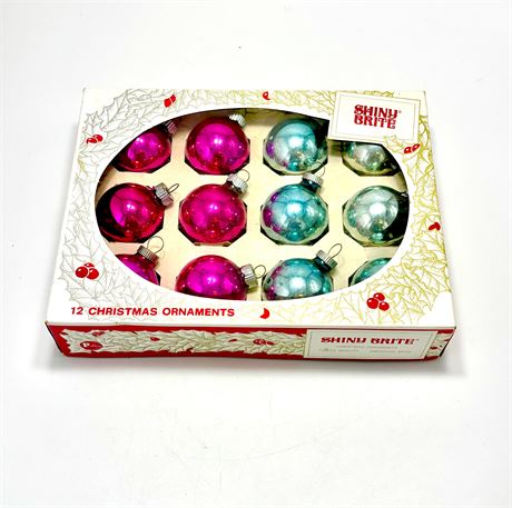 Vtg Shiny Brite Ornaments - Pink and Blue - In Original Box