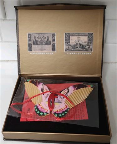 New in Box Baixiang Comb Handmade Wood ChangZhou Longevity Butterfly HandPainted