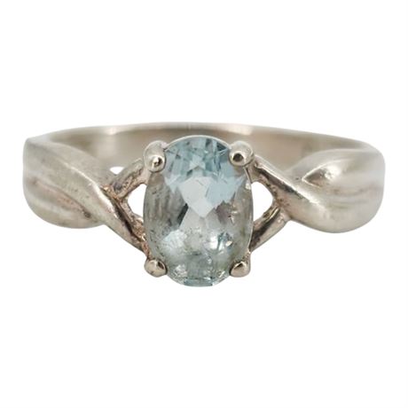 Vtg ROSS SIMONS Sterling Silver Aquamarine Ring, Sz 6