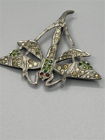 Vintage butterfly multi color rhinestone brooch