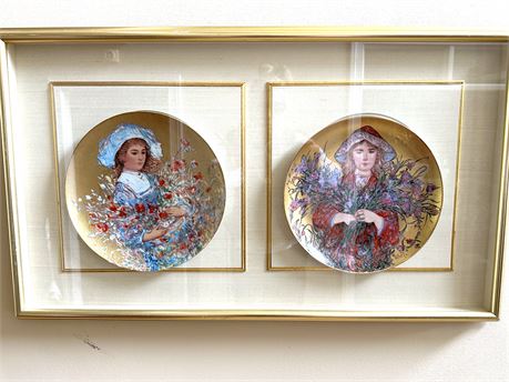 Edna Hibel Framed Ltd. Ed. Plates "Lily" and "Iris"