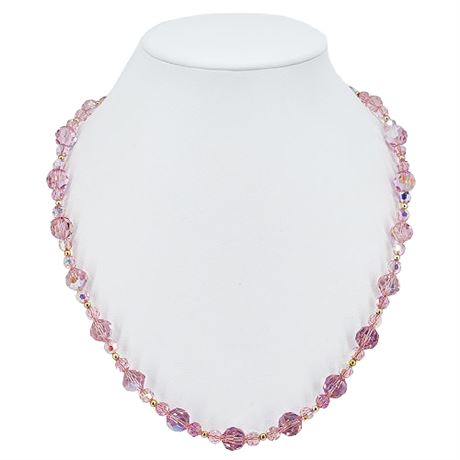 Vintage Faceted Pink Aurora Borealis Crystal Beaded Necklace