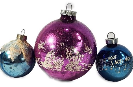 Three Vintage Shiny Brite Ornaments 3" & 2"