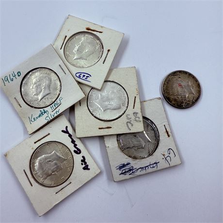 6x 1964 Kennedy Silver Half Dollars