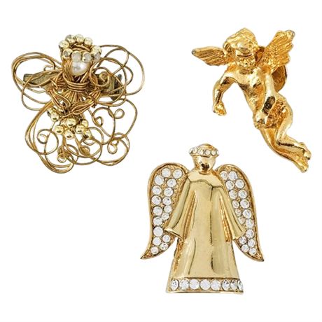 Lot of 3 Vintage Angel Pins/Brooches Incl. Monet