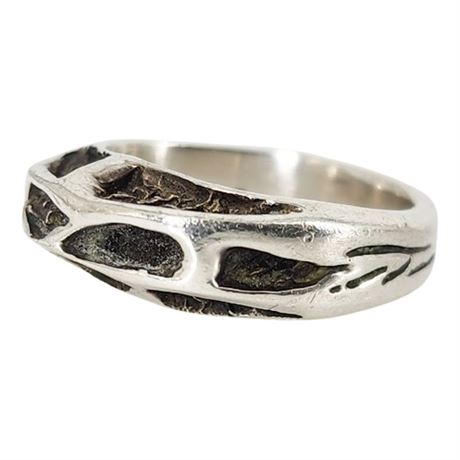 Signed Vintage Sterling Silver Modernist Ring, Sz 3.5
