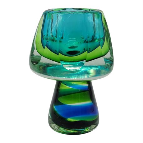 Mid-Century Murano Sommerso Art Glass Faceted Votive Holder