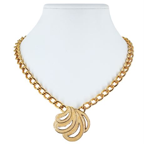 Signed 80s Vintage NAPIER Gold Tone Enamel Necklace