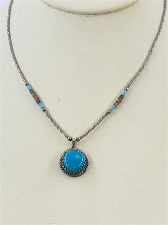 Vtg Navajo Turquoise Sterling Necklace