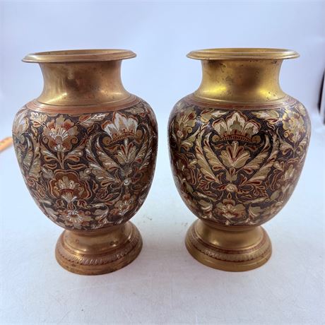 10” Brass & Porcelain Vases